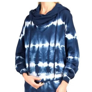 Young Fabulous & Broke Piper Hoodie Blue Tie Dye Funnel Cowl Neck Cropped Medium
